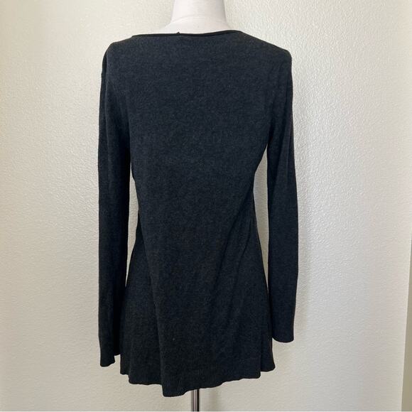 Eileen Fisher black gray contrast high low sweater long sleeve tee - Picture 3 of 5